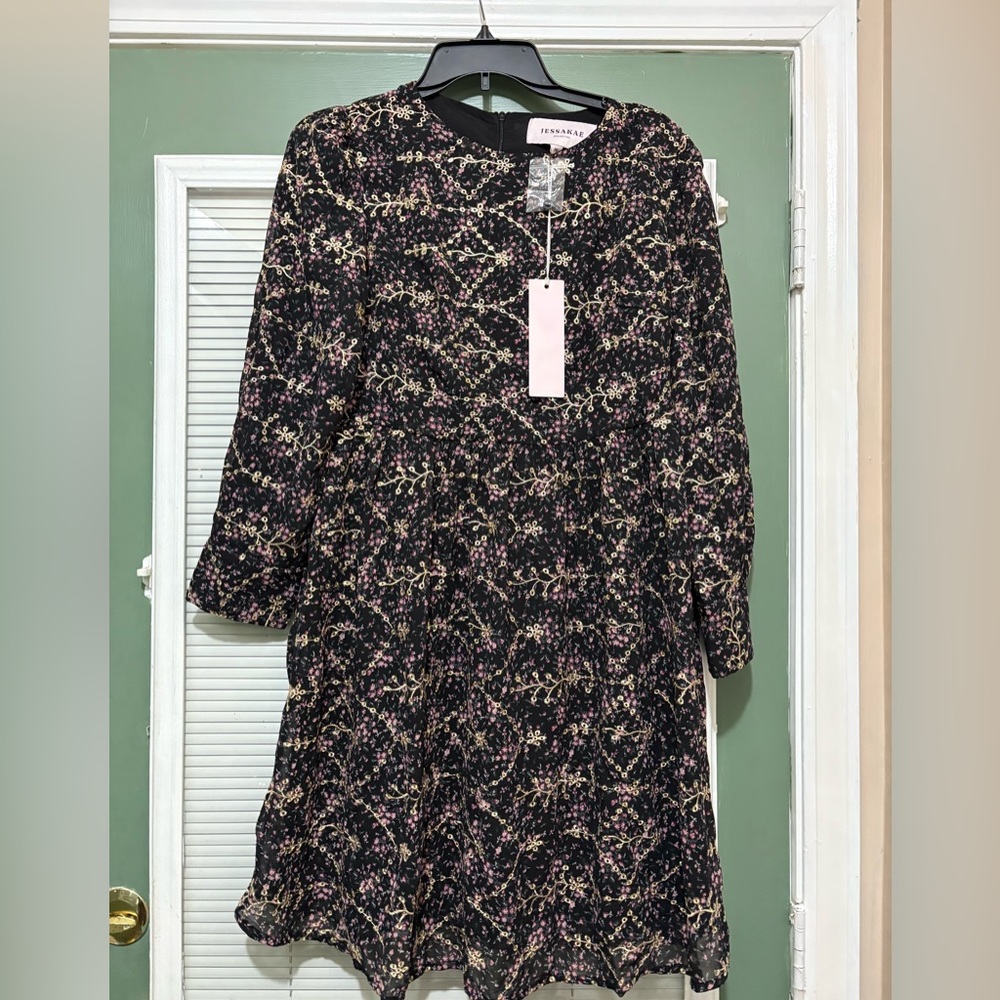 Jessakae Womens Northern Lights Embroidered Mini Dress Size M Floral Long Sleeve